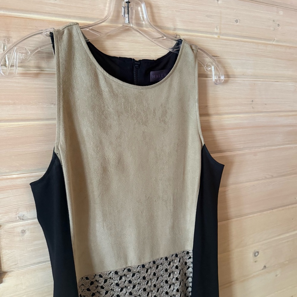 Hale Bob Sleeveless Colorblock Suede & Lace Sheath Dress | Size L Cocktail Party